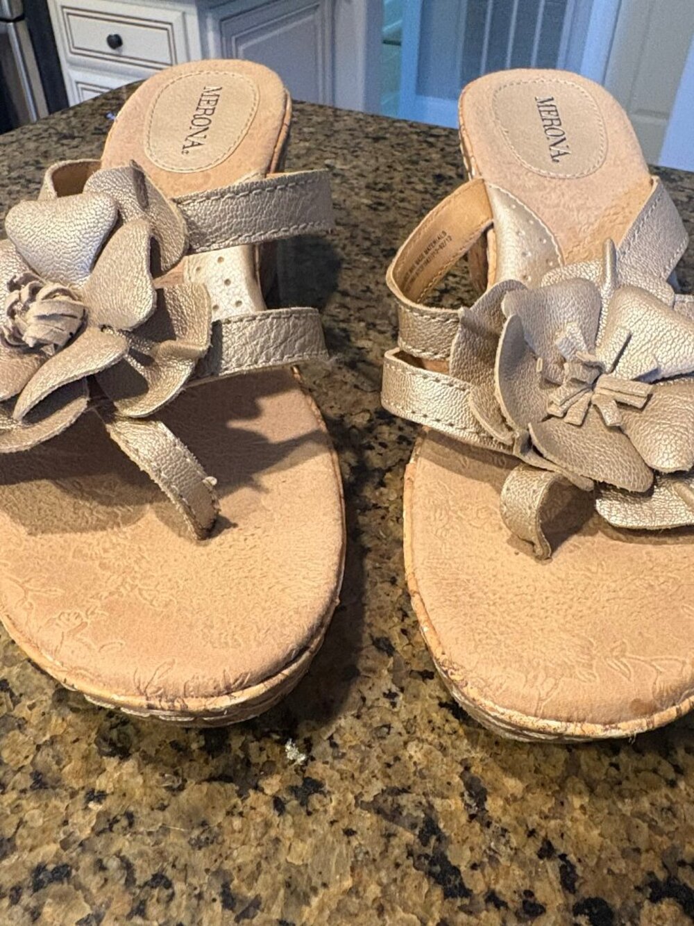 Merona Champagne Gold Cork Wedge Flower Sandals